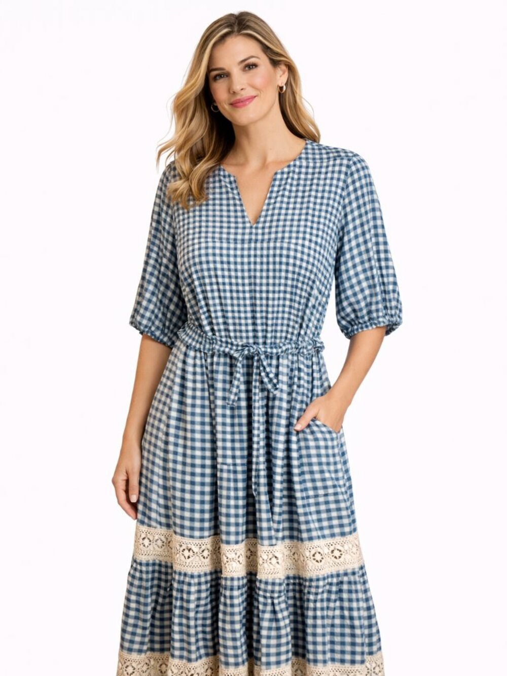 Roller Rabbit Dress‎ Women's Size XS Valonia cottagecore Blue Gingham White